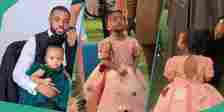 See how Williams Uchemba's lil daughter joins Igbo traditional music group and masquerade to entertain guests at a wedding (video)