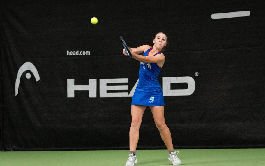 Rebekah Francis hits a backhand.