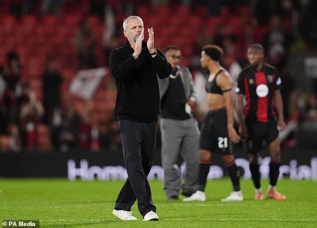 Marco Rose celebrated a historic night for Bournemouth (John Walton/PA)