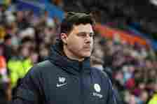 Mauricio Pochettino, Manager of Chelsea, looks on prior to the Premier League match between Aston Villa and Chelsea FC at Villa Park on April 27, 2...