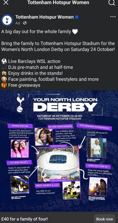 Paid social media advertisement from Tottenham Hotspur women 