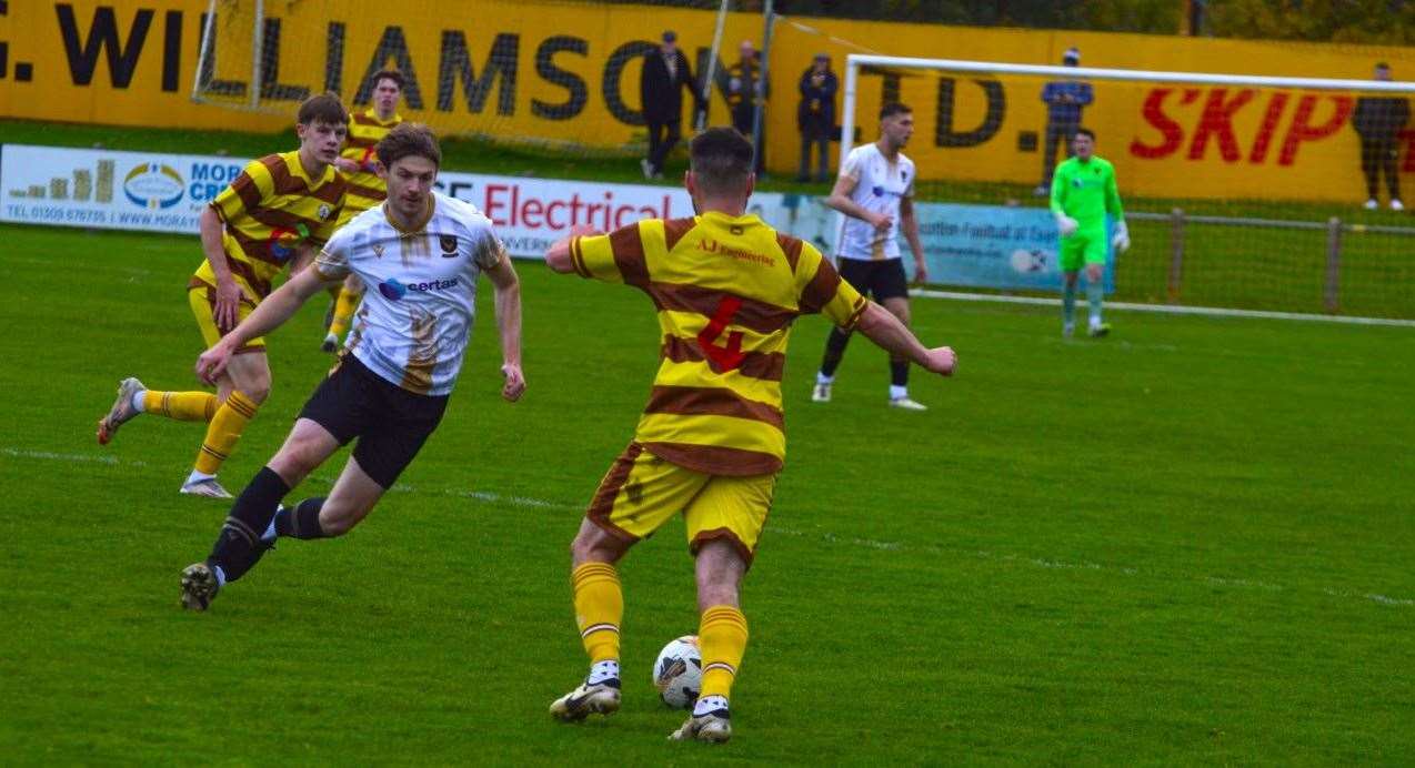Action from Forres Mechanics at home to Huntly. Picture: Derek Lowe
