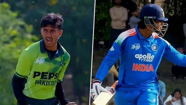 Vaibhav Suryavanshi and Ali Raza Engage in Heated Exchange After Pakistan Pacer Celebrates Aggressively After Dismissing India Opener During IND vs PAK U-19 Asia Cup 2025 Final (Watch Video)
