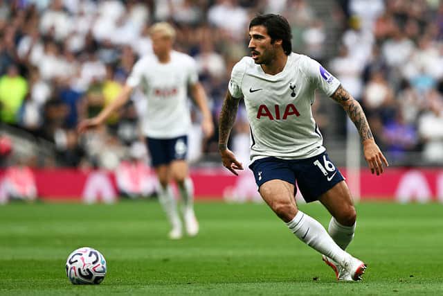 Tottenham Hotspur's Italian midfielder #16 Sandro Tonali controls the ball during the English Premier League football match between Tottenham Hotspur and Everton at the Tottenham Hotspur Stadium in London, on September 12, 2026. (Photo by Glyn KIRK / AFP via Getty Images)