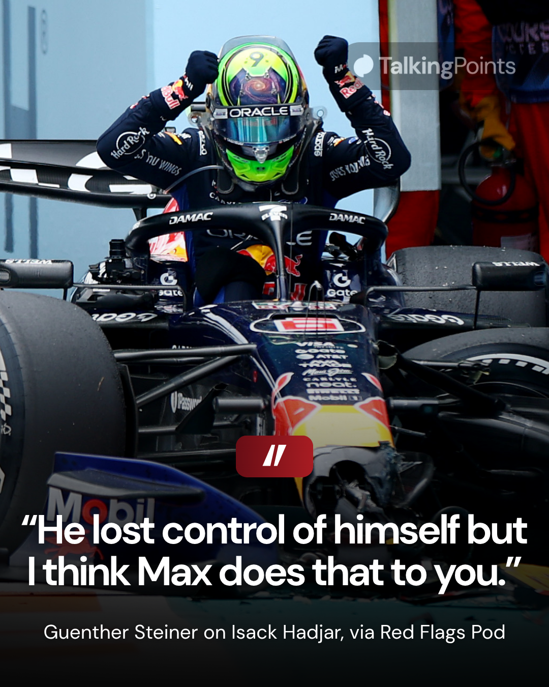 Isack Hadjar gets out of his crashed Red Bull RB22 at the 2026 Miami Grand Prix