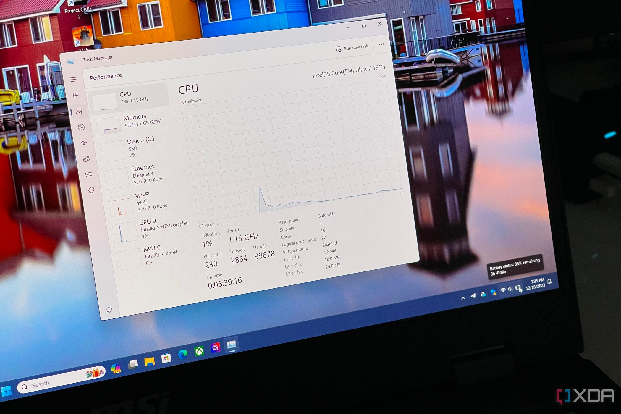 A photo of the battery life and uptime section in task manager on the MSI Prestige 16 AI Evo