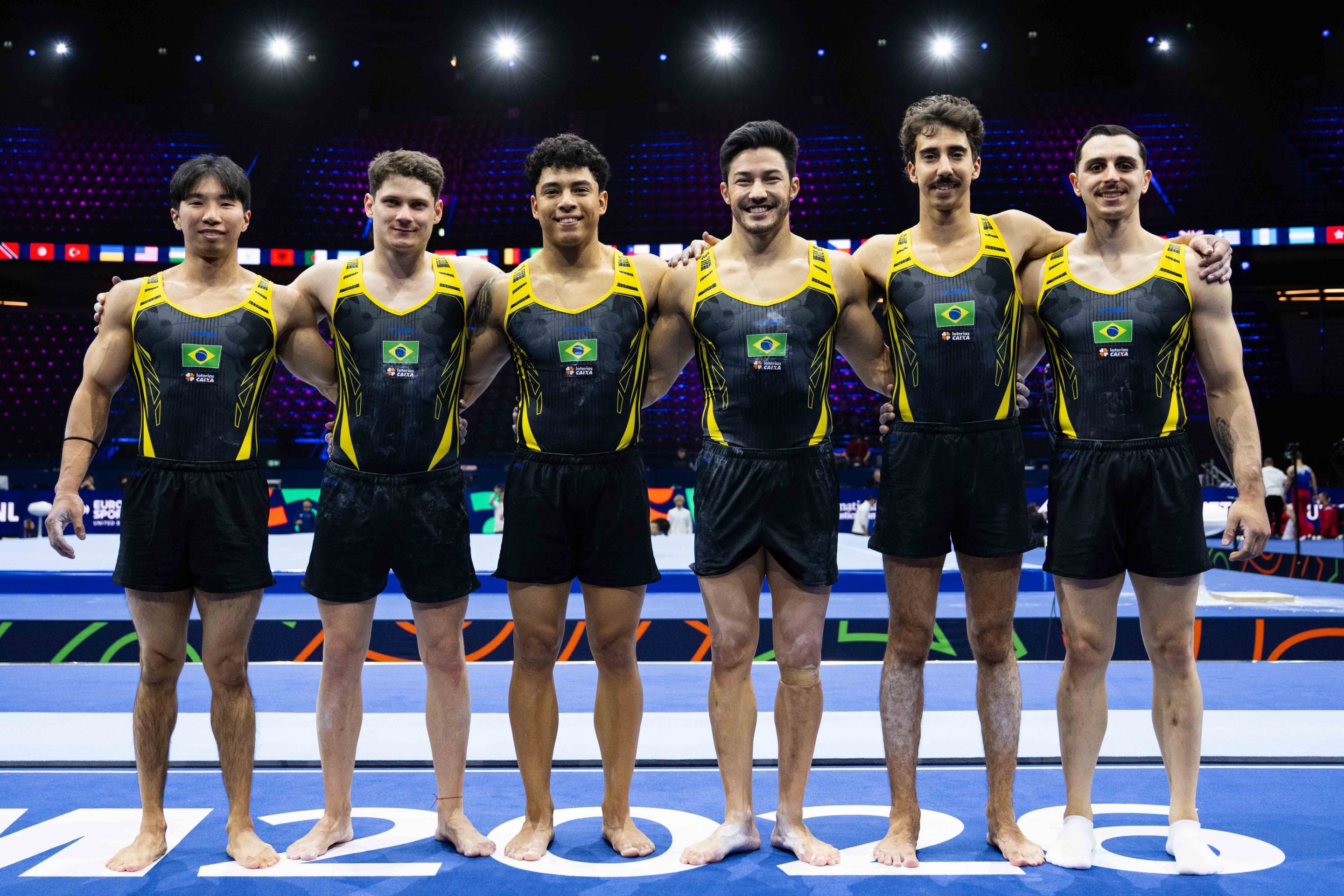 Quinteto masculino, com Arthur Nory, Bernardo Miranda, Diogo Soares, Johnny Oshiro, Patrick Sampaio e Vitaliy Guimaraes