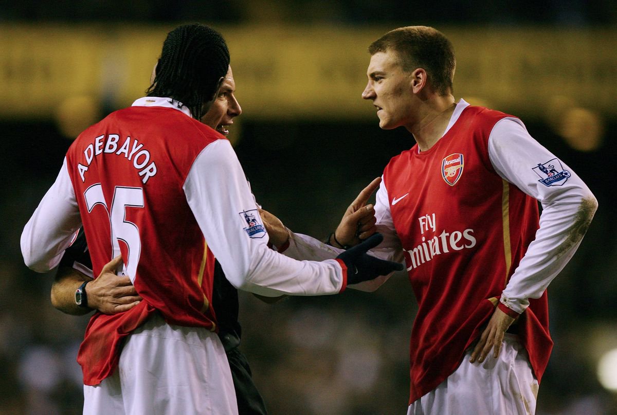Nicklas Bendtner and Emmanuel Adebayor