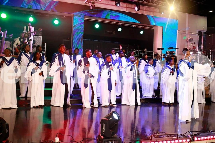 Synagogue Church Of All Nations (SCOAN) choirs during praise and worship 