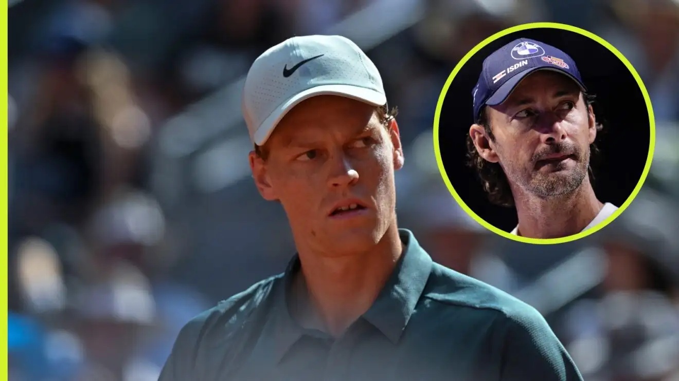 Jannik Sinner with an inset of Juan Carlos Ferrero.