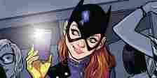 Barbara Gordon/Batgirl takes a selfie in a crowded place in DC Comics.