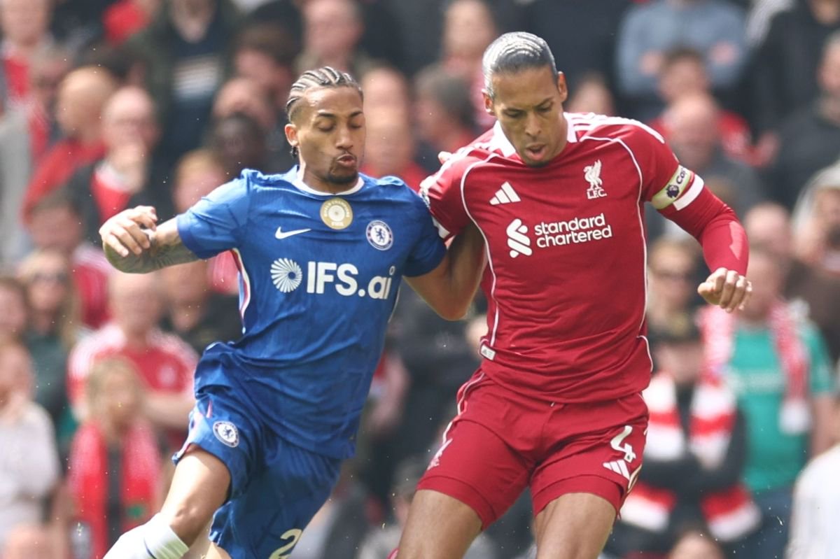 João Pedro of Chelsea, Virgil van Dijk of Liverpool and Cole Palmer of Chelsea
Liverpool v Chelsea, Premier League, Football, Anfield, Liverpool , UK - 09 May 2026