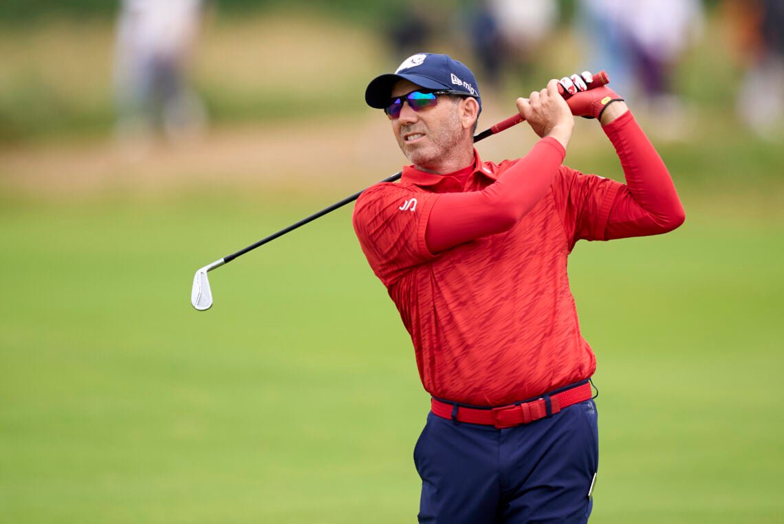 Sergio Garcia plays his second shot on the 12th hole during day three of The Open Championship