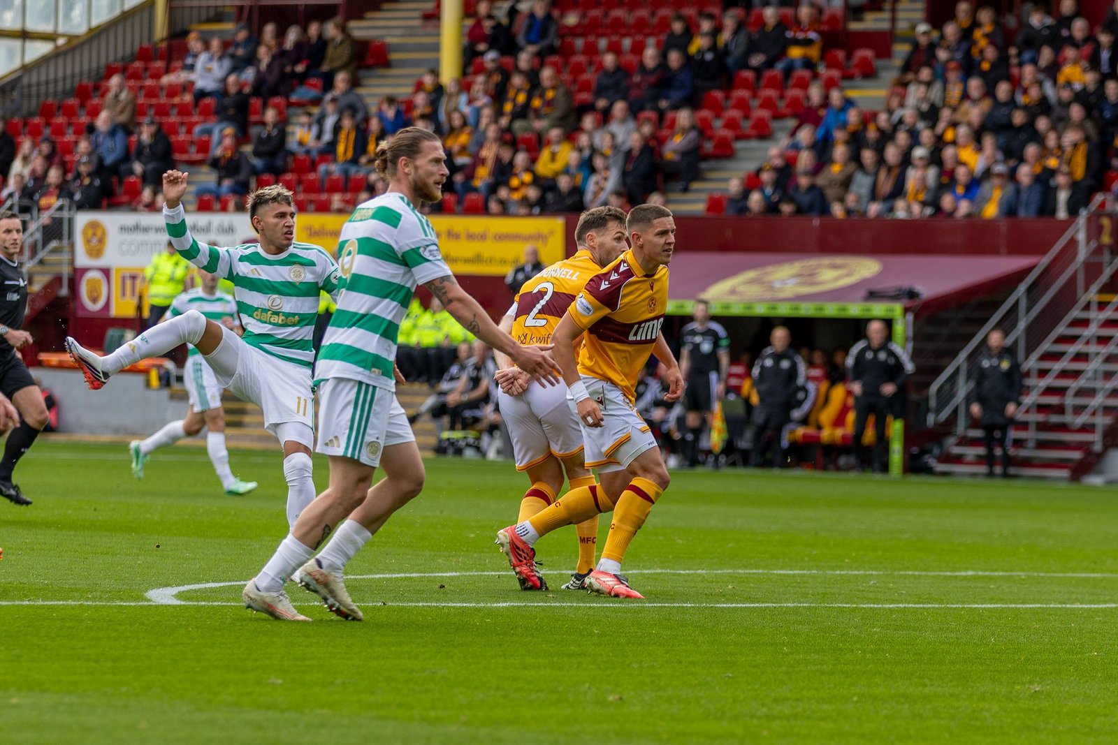 Camilo Duran shoots to open the scoring for Celtic against Motherwell