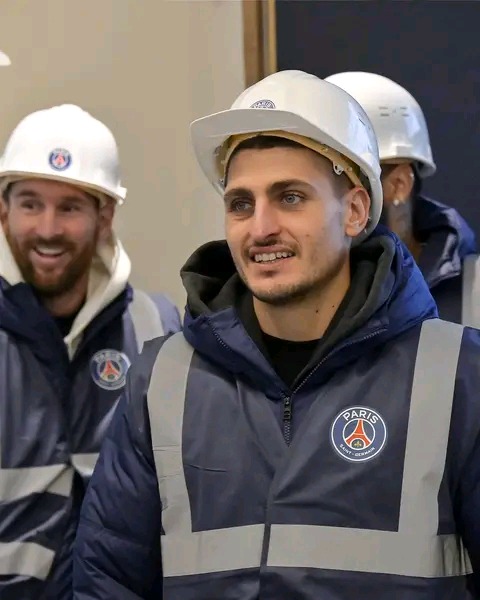 Photo: Messi And His Teammates, Dressed Like Engineers As They Visited Their Future Training Center
