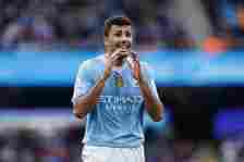 Rodri of Manchester City during the Premier League match between Manchester City and Wolverhampton Wanderers at Etihad Stadium on May 4, 2024 in Ma...