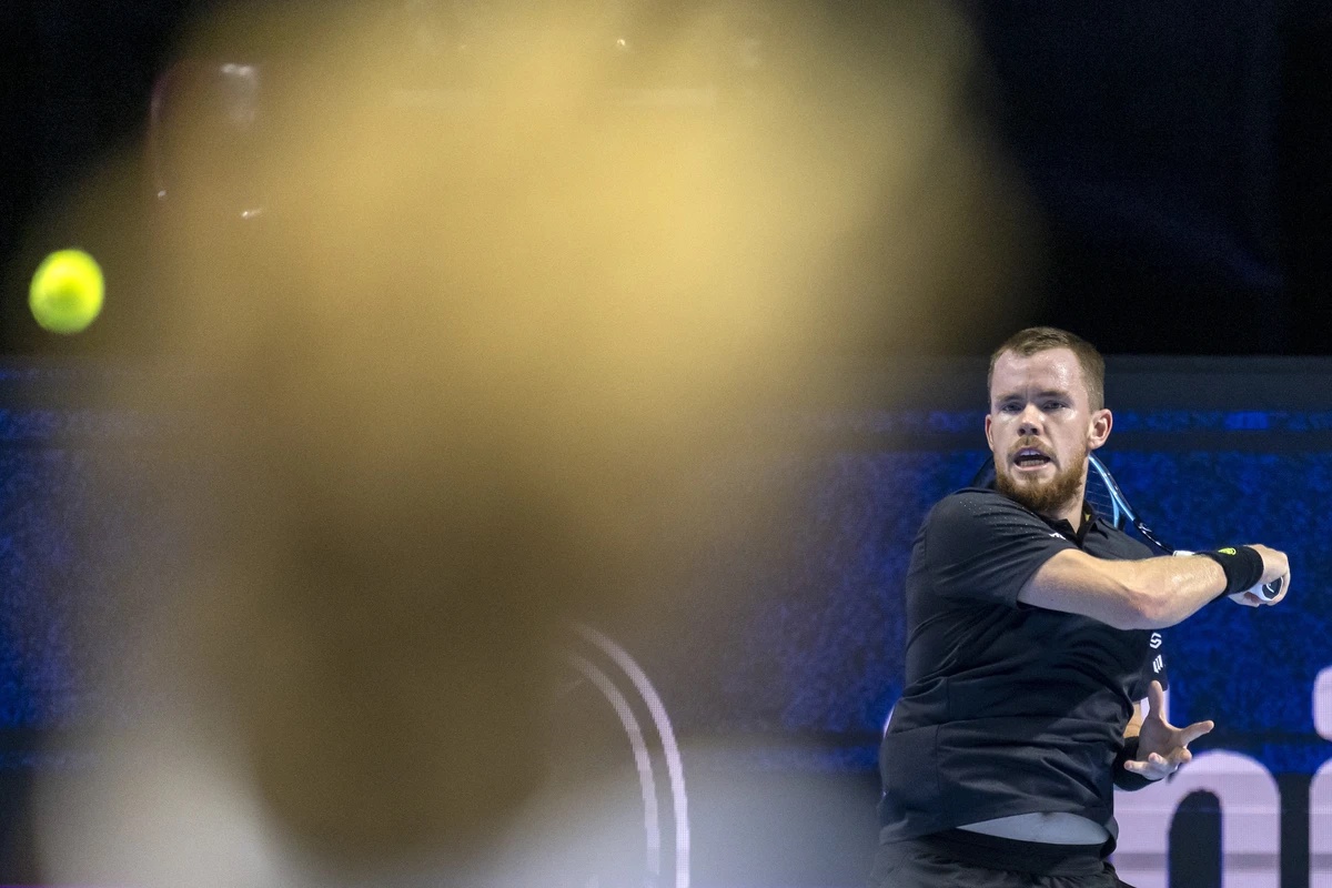 KEYPIX - Switzerland's Remy Bertola returns a ball to Switzerland's Remy Bertola Switzerland's Mika Brunold during their qualifying round match at the Swiss Indoors tennis tournament at ...