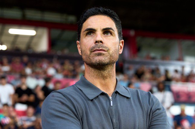 GIRONA, SPAIN - AUGUST 01: Arsenal FC Head Coach Mikel Arteta looks on prior to the pre-season friendly match between Girona FC and Arsenal FC at Montilivi Stadium on August 01, 2026 in Girona, Spain. (Photo by Alex Caparros/Getty Images)