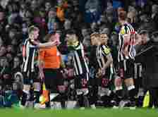 Miguel Almirón of Newcastle United FC (24) replaces Anthony Gordon of Newcastle United (10) during  the Emirates FA Cup Quarter Final at the Etihad...