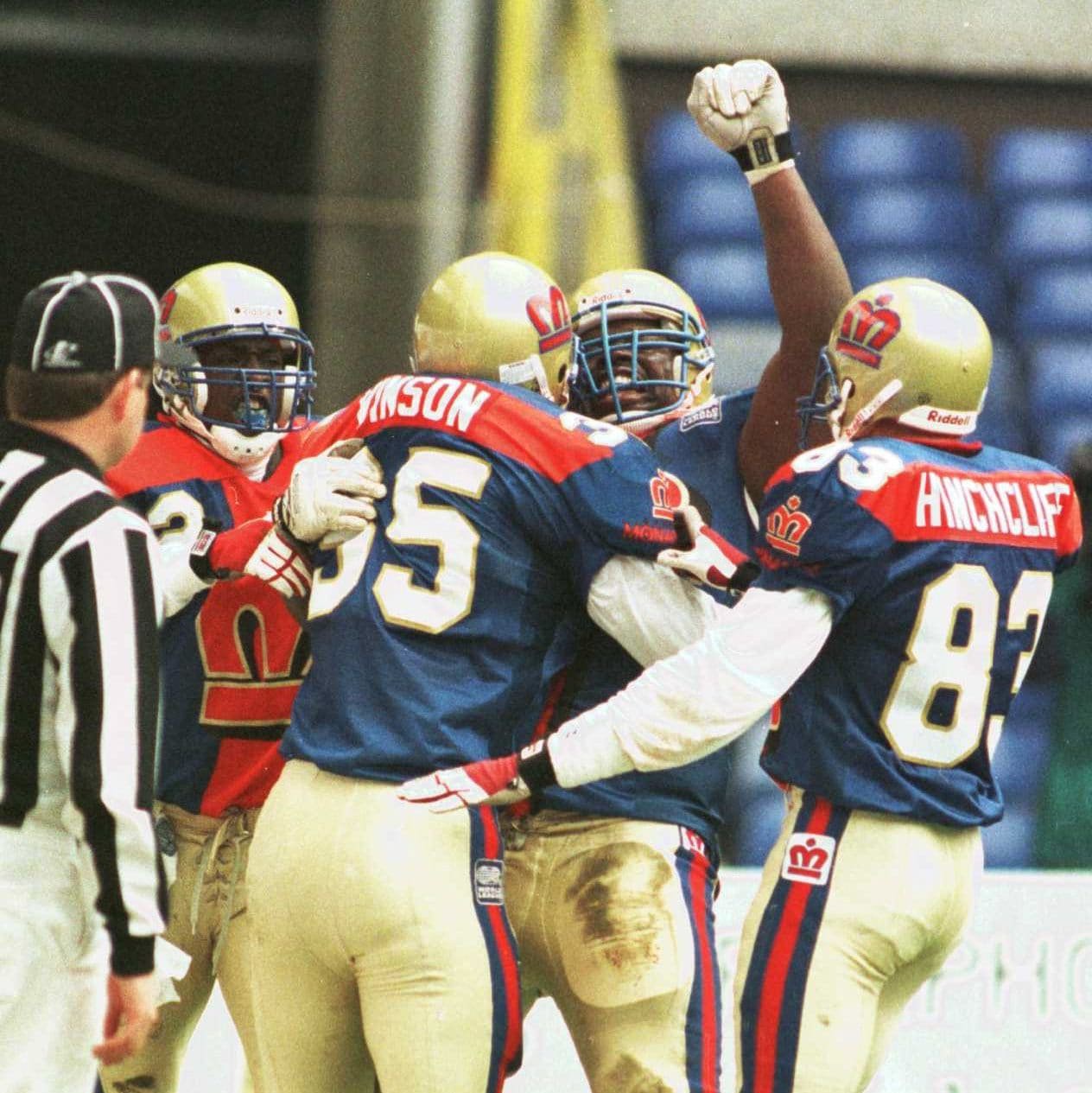 The Monarchs celebrates after #35 Tony Vinson scores a touchdown