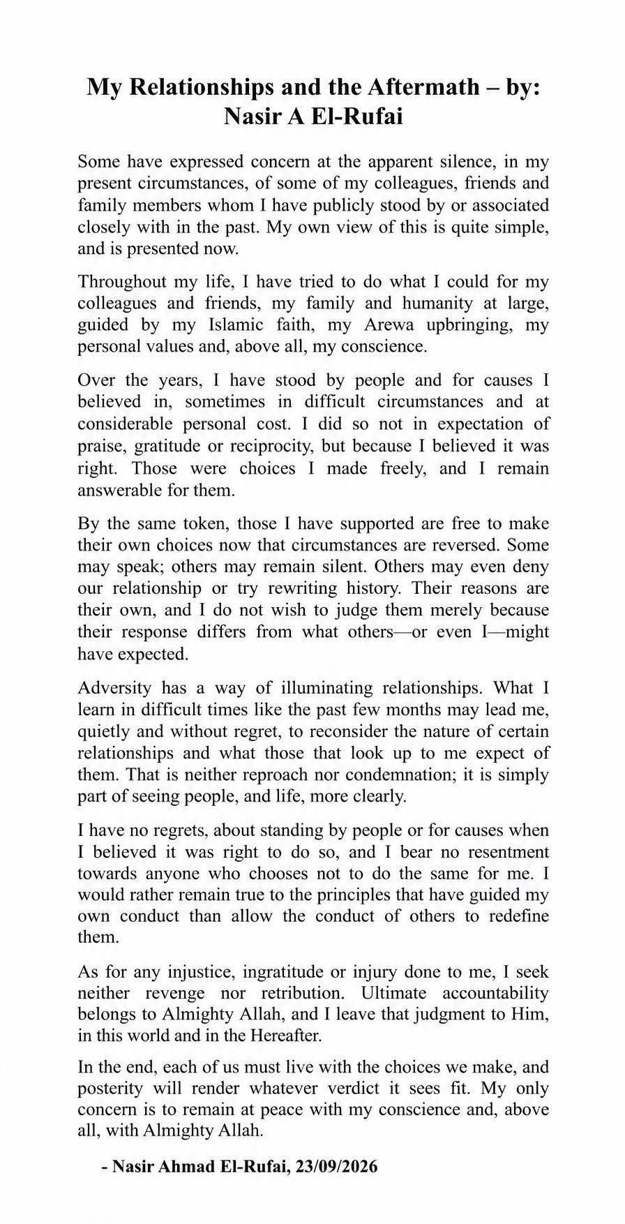 Some friends have been silent during my trial. I?d reconsider certain relationships- El-Rufai