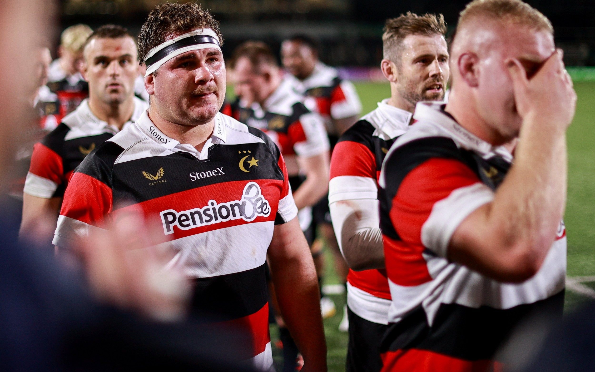 Saracens players trudge off after their defeat by Connacht