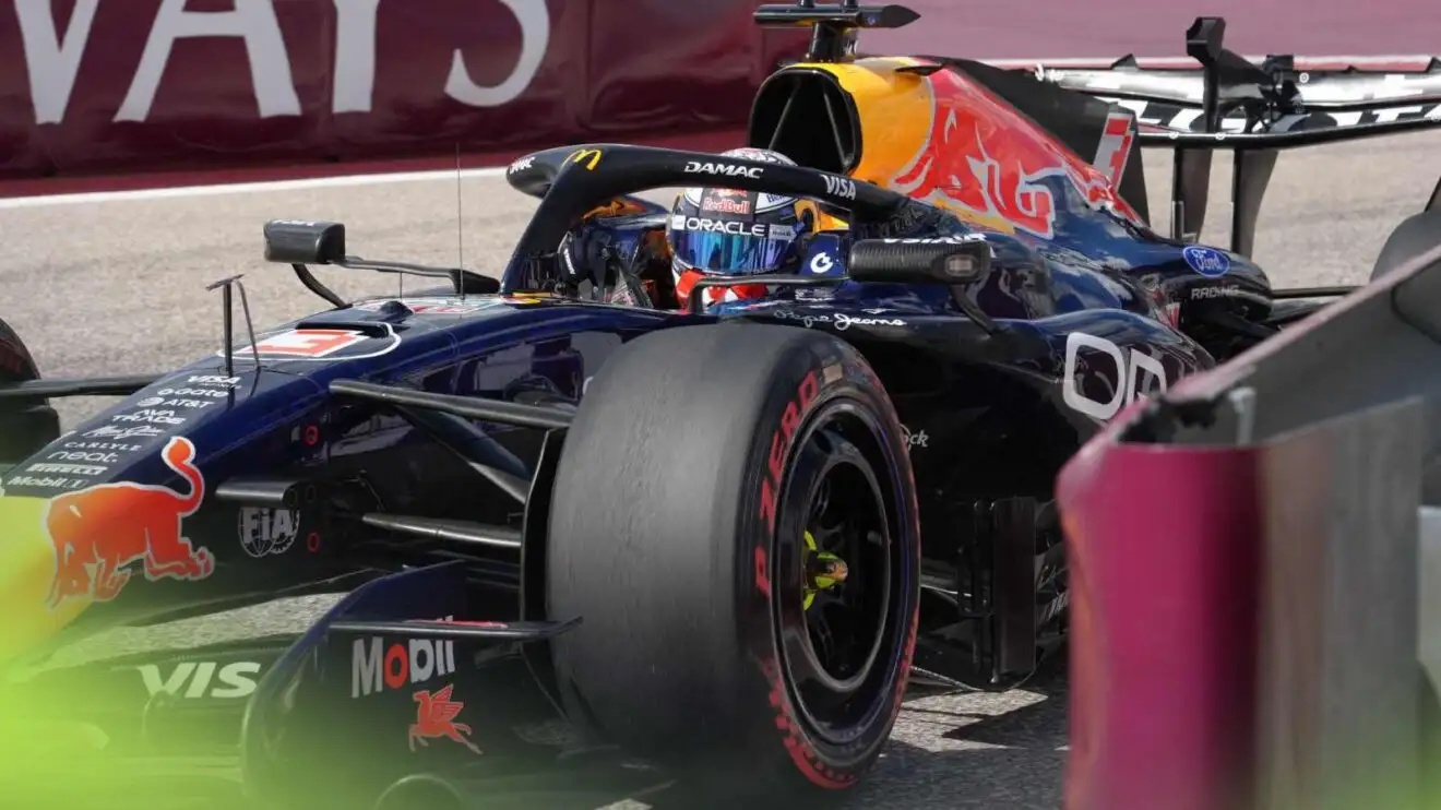 Max Verstappen enters the pit lane at the Circuit of The Americas.