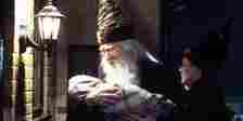 Dumbledore and McGonagall place Harry on the Dursley's doorstep in Harry Potter and the Sorcerer's Stone.