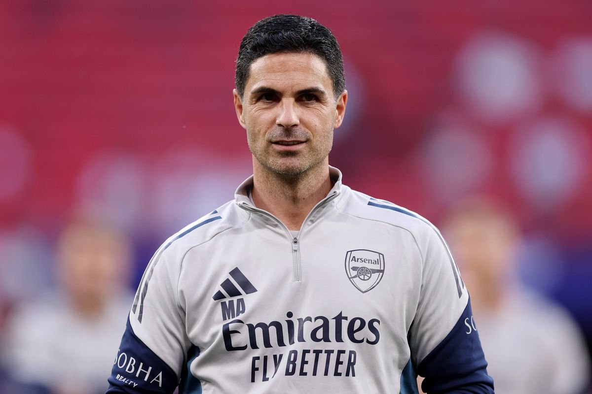 BUDAPEST, HUNGARY - MAY 29: Mikel Arteta, Manager of Arsenal, reacts during a training session one day ahead of the UEFA Champions League 2026 Final at Puskas Arena on May 29, 2026 in Budapest, Hungary. (Photo by Justin Setterfield/Getty Images)