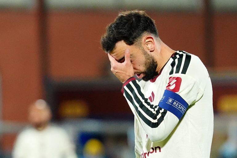Manchester United's Bruno Fernandes during the UEFA Champions League match at the Giuseppe Sinigaglia Stadium