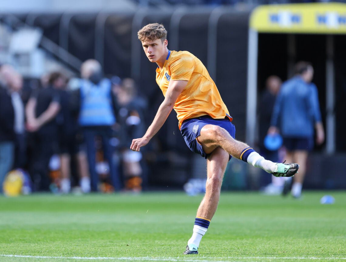 Harrison Armstrong warming up for Everton.