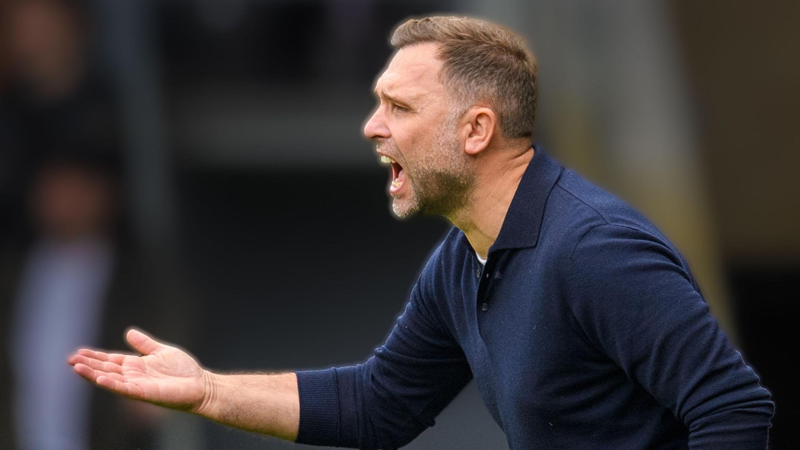 Derby boss John Eustace shouting at his team from the touchline