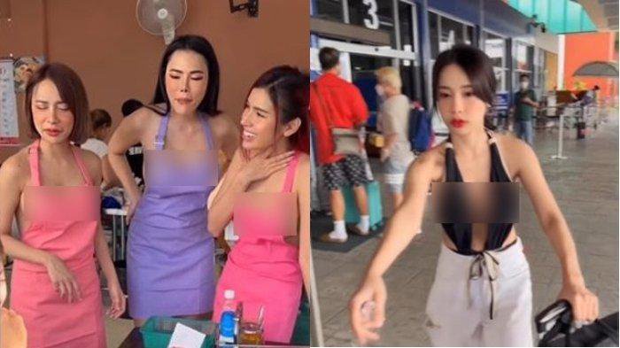 Tiga pelayan restoran di Thailand cuma kenakan celemek, salah satunya adalah DJ Barbie Mozz.
