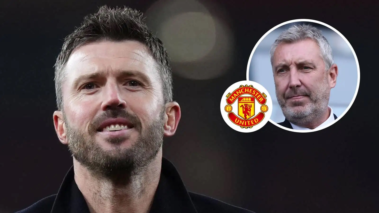 Manchester United manager Michael Carrick, Manchester United badge and director of football Jason Wilcox - copyright TEAMtalk