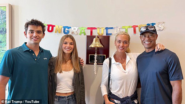 Kai Trump shared a photo of Tiger and Trump celebrating her mother's all-clear from cancer