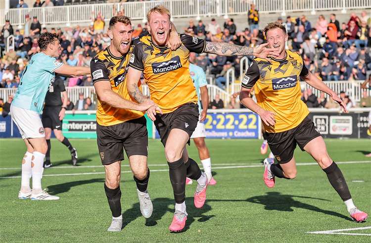 Taylor Foran celebrates after scoring Maidstone's second against Maidenhead. Picture: Helen Cooper
