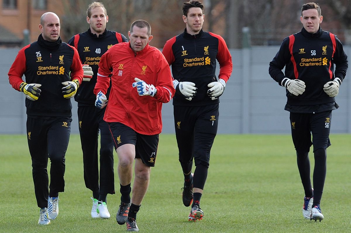 Liverpool goalkeepers in training