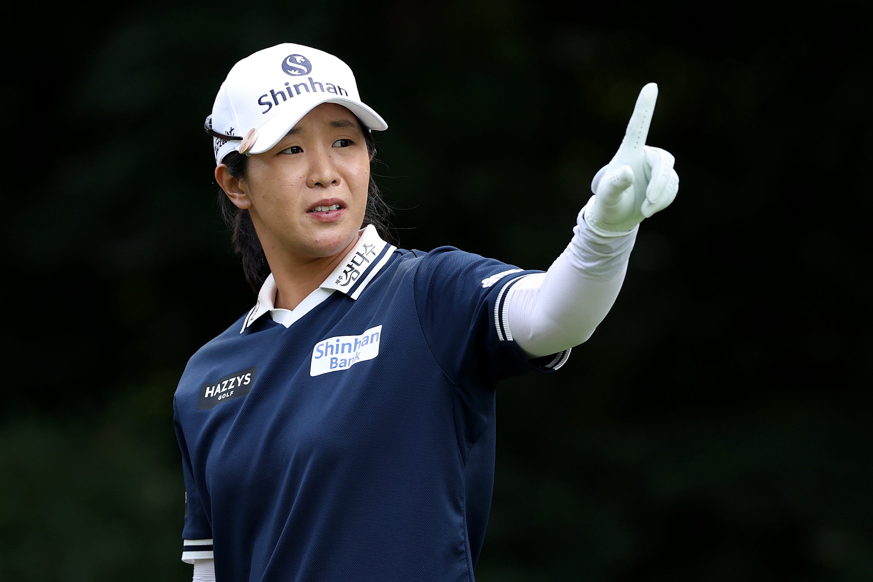 Jin Hee Im of South Korea gestures from the sixth tee during the second round of the Buick LPGA Shanghai 2026 at Sheshan Golf Club on October 16, 2026 in Shanghai, China.