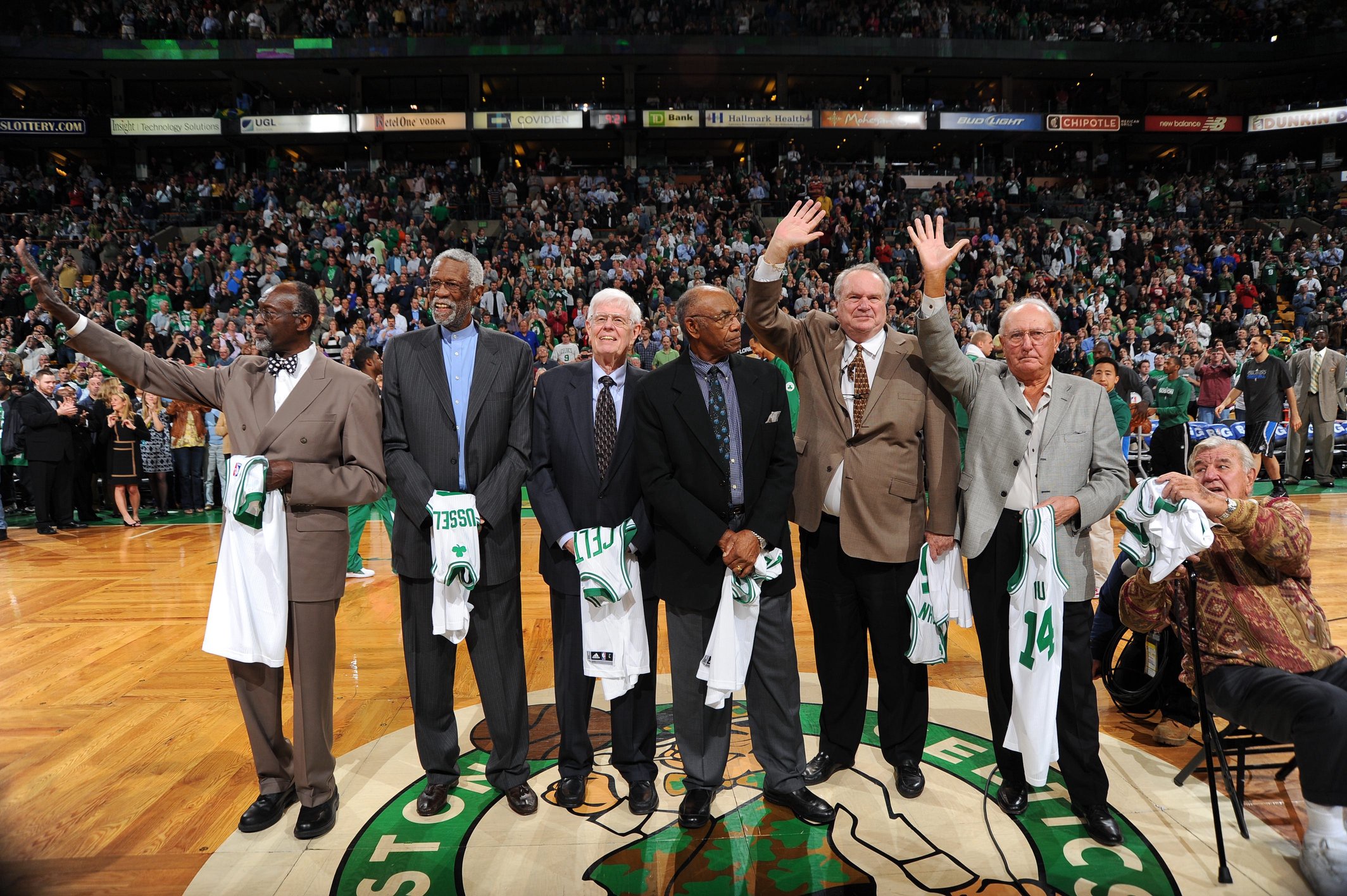 BOSTON, MA - APRIL 18: Celtics legends Tom 