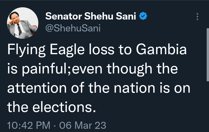 Shehu Sani Reacts After Nigeria Lost To Gambia In U-20 AFCON Semifinals
