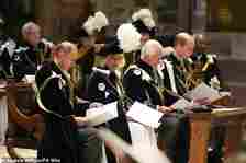 (Front row, left to right) The Duke of Edinburgh, Queen Camilla, King Charles III and Prince William at the Order of the Thistle service at St Giles' Cathedral in Edinburgh today