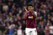 Ollie Watkins of Aston Villa reacts during the UEFA Europa Conference League 2023/24 Semi-Final first leg match between Aston Villa and Olympiacos ...
