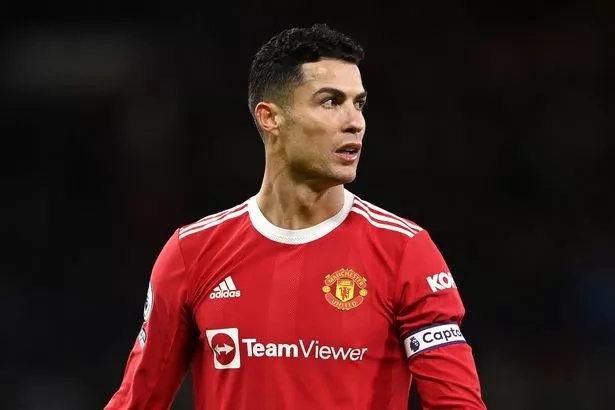 Cristiano Ronaldo of Manchester United reacts wearing the captains armband during the Premier League match between Manchester United and Wolverhampton Wanderers at Old Trafford on January 03, 2022 in Manchester, England.