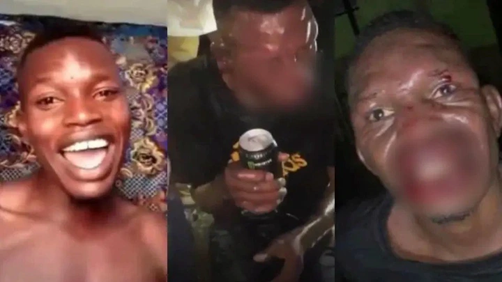 Angry FUTA students mob bully who has been terrorizing students in the school; give him energy drink so he can receive more brutality (Video)