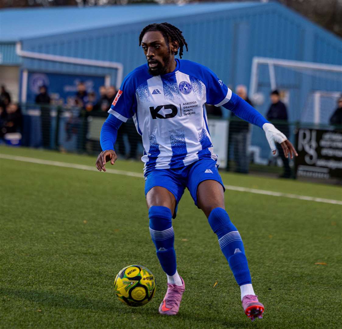 Gil Carvalho, pictured playing for Herne Bay, bagged a brace for Merstham against Gate. Picture: Nathan Munday
