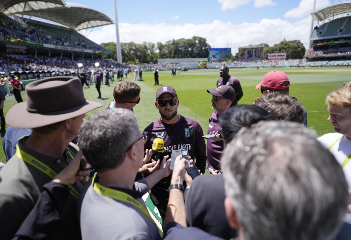 Cricket - The Ashes - Australia v England - Third Test - Adelaide Oval, Adelaide, Australia - December 21, 2025 England head coach Brendon McCullum talks to the press after the match REUTERS/Asanka Brendon Ratnayake