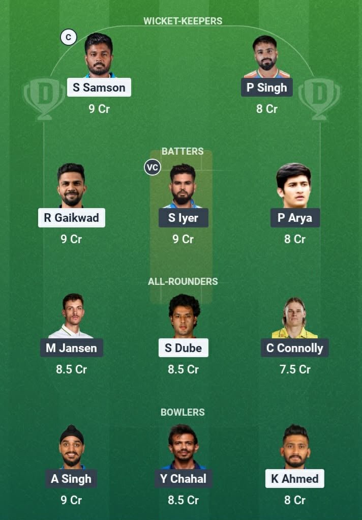 Screenshot from Dream11 app. Possible XIs, Fantasy Cricket Tips, Chepauk Pitch Report & Dream11 Prediction for the 7th match of IPL 2026: CSK vs PBKS Today.