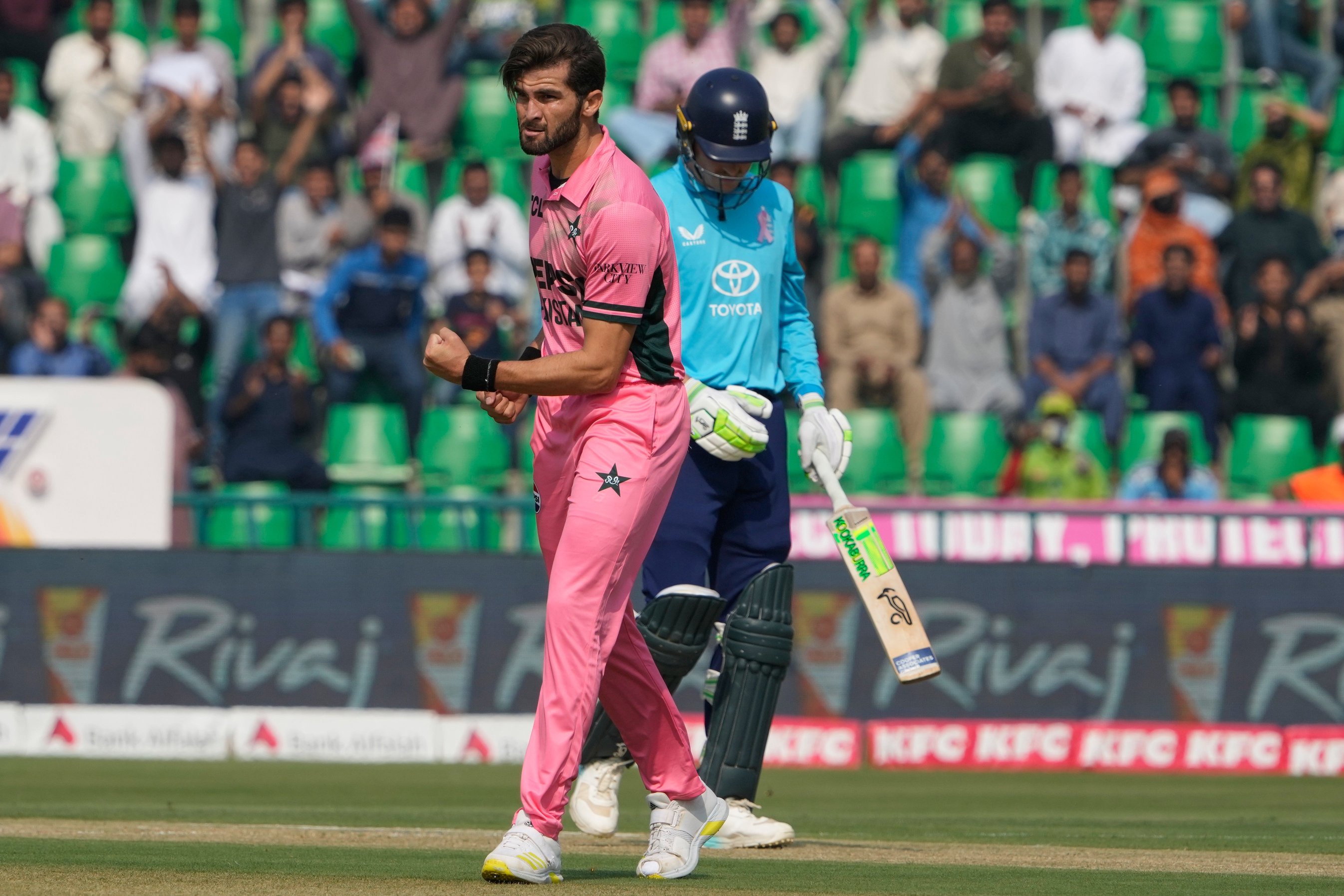 Pakistan captain Shaheen Shah Afridi cut through England (K.M. Chaudary/AP)