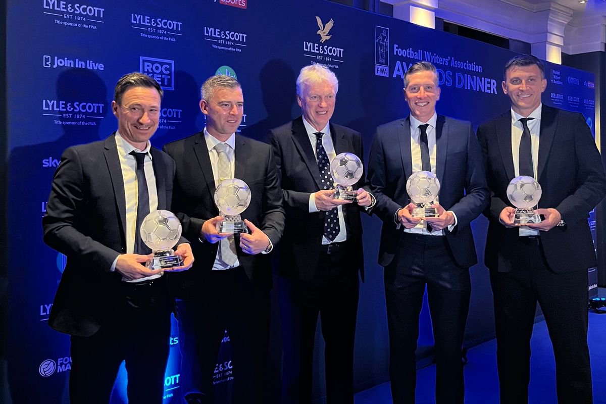 Guest of honour David Moyes at the Football Writers’ Association Northern Managers’ Awards Dinner, alongside Stuart Maynard, Steven Schumacher, Jimmy McNulty and Sergej Jakirovic