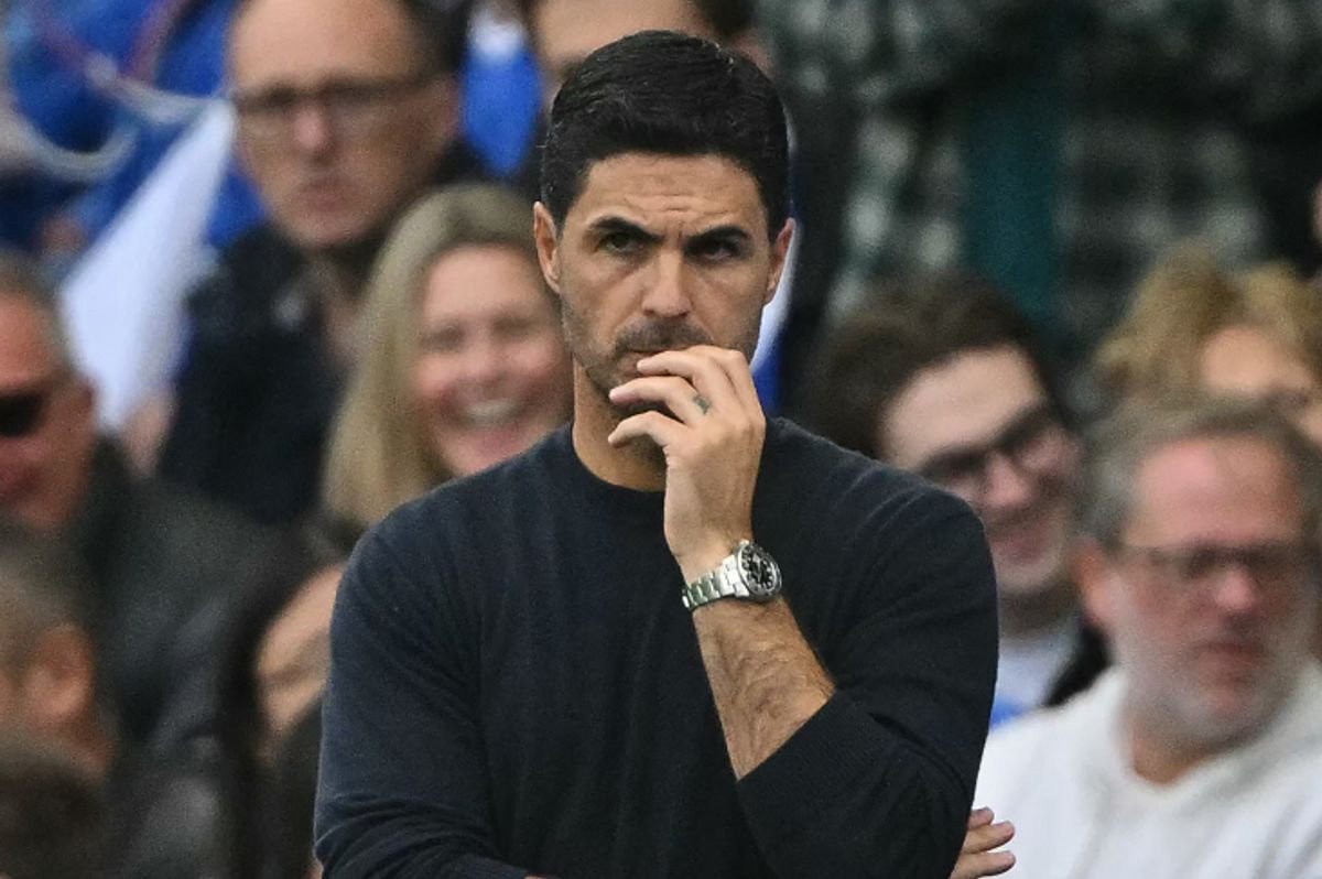 Arsenal's Spanish manager Mikel Arteta reacts during the English Premier League football match between Brighton and Hove Albion and Arsenal at the American Express Community Stadium in Brighton, southern England on September 19, 2026.